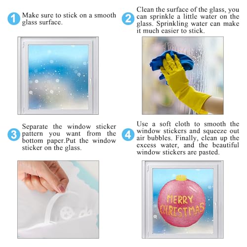Jarthenaamcs J5020 9 Sheets Merry Christmas Window Cling Stickers Watercolor Xmas Ball Ornament Double-Sided Reusable Window Decals thumb #6