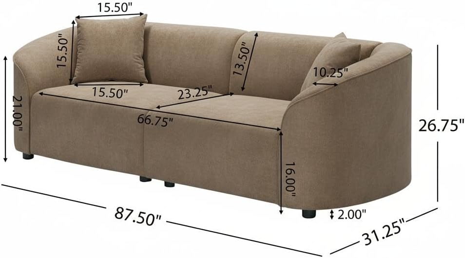 Christopher Knight Home Sabbo 87.50" Modern Sofa Couch, Wooden Home Sofa Living Room, Oversized Cloud Couch for Bedroom, Home Office, Brown