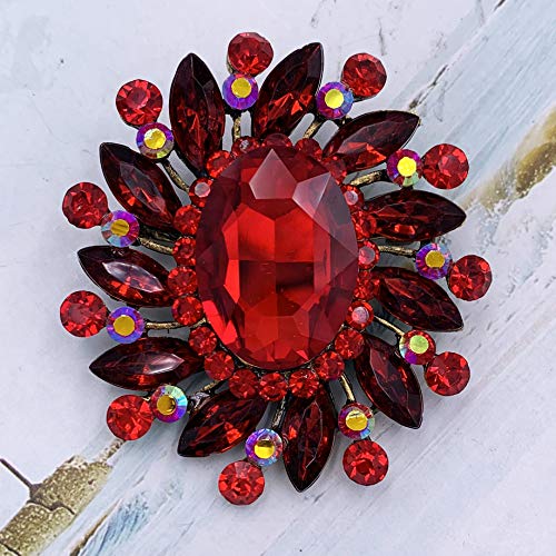 Image of SELOVO Flower Rhinestone Statement Brooch Pin Broach Antique Gold Tone