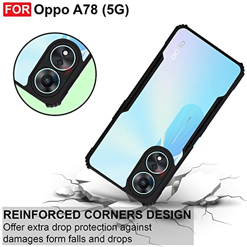 Image of CEDO Backcover for Oppo A78 (5G) | Camera Protection Shockproof Bumper-Edge | Acrylic Crystal Clear 360 Degree Protection TPU+PC | Transparent Eagle Back Case Cover (Black)