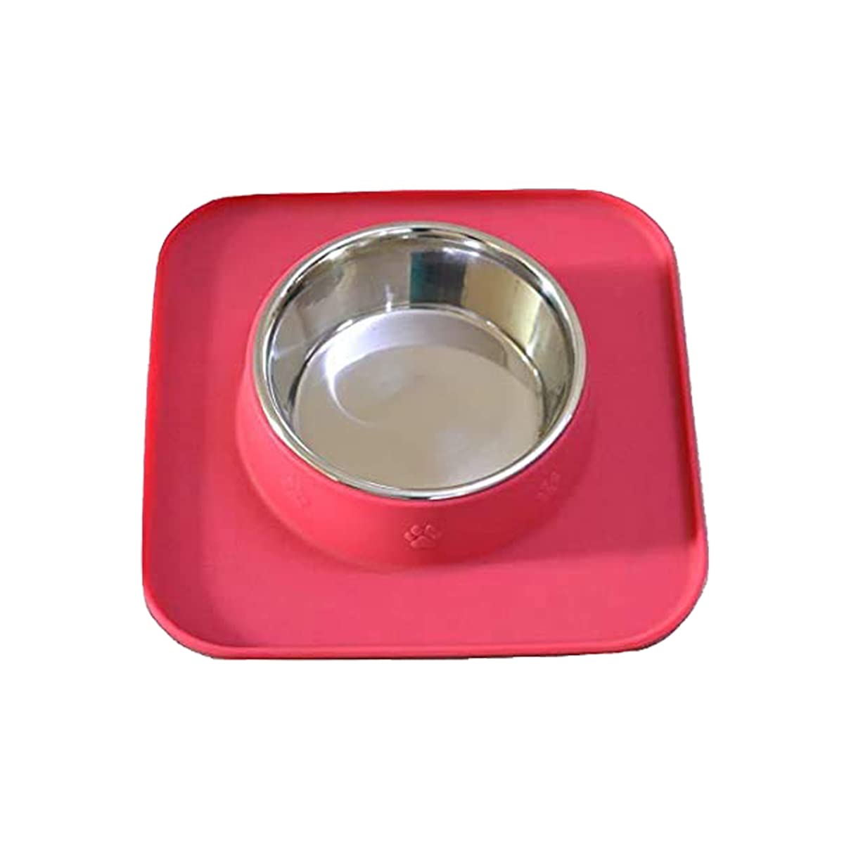 BLACK DOG Rectangle Silicone Single Stainless Steel Dinner Food Feeder Bowl with No Spill Non-Skid Paw Print Mat for Puppies, Dogs, Cats and Pets (Medium, Pink) (B08HK9P566) Amazon Price History, Amazon Price Tracker