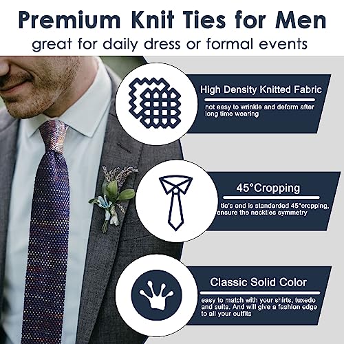 Image of Mantieqingway Pointed Knit Ties for Men Pure Color 2.76'' Skinny Neck Tie Formal Business Knitted Tie for Daily Wedding Party