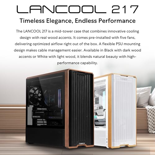 Lian Li LANCOOL 217 Genuine Walnut Wood Computer Case, Mid-Tower ATX PC Case with 5 Pre-Installed PWM Fans 2x170mm, 2x120mm & 1x140mm, Flexible PSU & Cable Installation - White (LAN217W) by Lian Li - Image 2