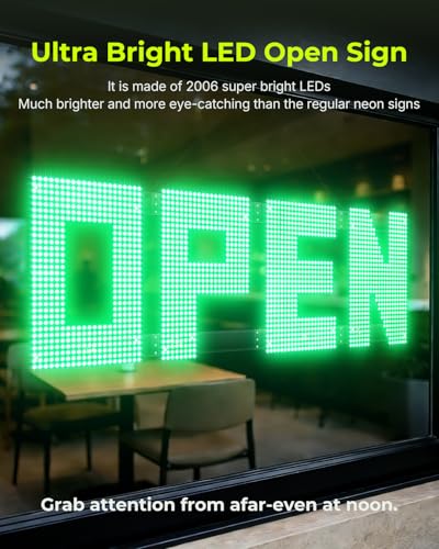Image of 50 inchx17 inch Large LED Open Sign with Remote and Bluetooth App, Super Bright Open Signs for Business, Dimmable Big Open Sign for Storefront Window Bar Salon Cafes Retail Shops Green