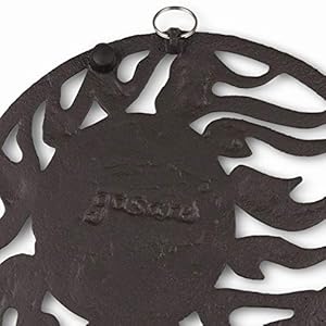 GASARÉ, Cast Iron Trivet for Hot Dishes, Pots, and Pans, Metal Trivet, Sun & Moon Design, Rubber Feet Caps, Ring Hanger, 8 Inches, Brown, 1 Unit GASARE Cast Iron Trivet for Hot Dishes Pots and Pans Metal Trivet Sun Moon Design Rubber Feet Caps Ring Hanger 8 Inches Brown 1 Unit