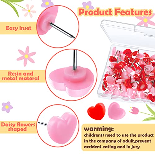Ouligay 100PCS Heart Shape Push Pins Decorative Pushpins Cork Board Tacks Cute Thumbtacks Tacks Bulletin Board Tacks Thumb Tack Decorative for Home School Office Notice Board Cork Board