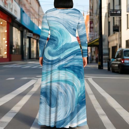 Image of PinkPatty Plus Size Maxi Dress for Curvy Women Crew Neck Long Sleeves Casual Dress Vacation Sundresses with Pockets