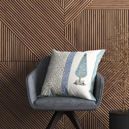 Image of BLOCKS OF INDIA Hand Block Printed Cotton,300 TC Cushion Cover (16 X 16 Inches) (Cushion 6), Blue