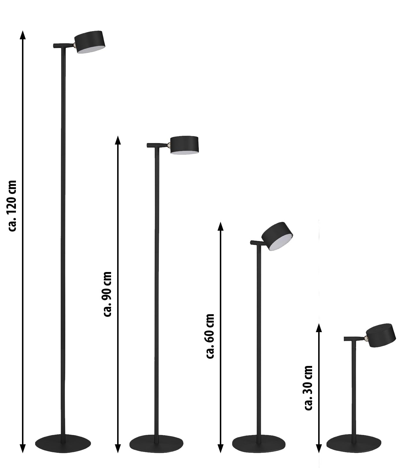 Northpoint LED Akku Stehlampe 3-in-1 Leselampe Dimmbar Flexibel als Steh- Tisch- & Wandleuchte Warmweißes Licht (3000K) Innen & Außen Höhenverstellbar bis 120 cm (schwarz)