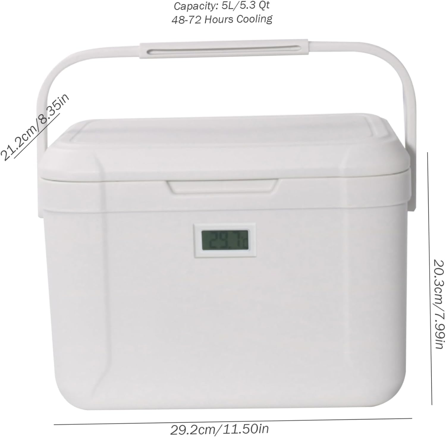 Hard Cooler 5.3 Qt Small Cooler Insulated Box Portable Ice Chest with Handle ＆ Temp Display Leak-Proof Beach Keep 48-72 Hours Cooling for Picnic Camping Sports