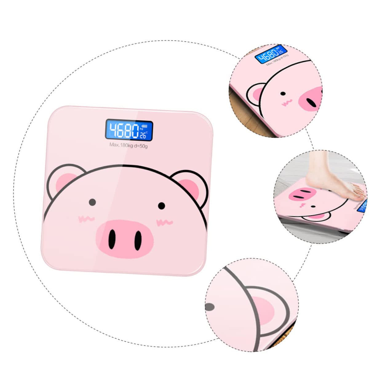 Hohopeti Báscula y Digital de Peso Corporal Vidrio Templado Diseño de Dibujos Animados Precisión de 2 Decimales para Uso Doméstico y Obsequio Práctico