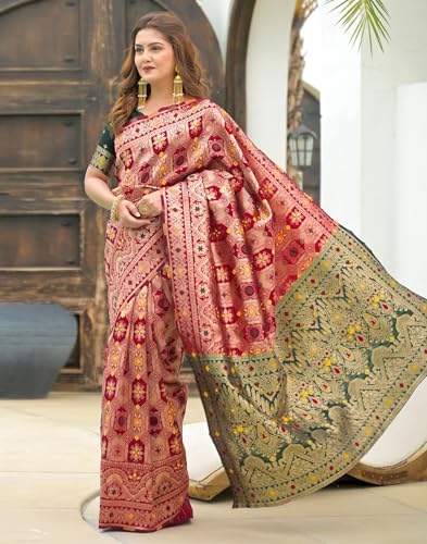 Image of SIRIL Women's Banarasi Weaving Soft Silk Saree With Unstitched Blouse Piece(4791S141 Green)