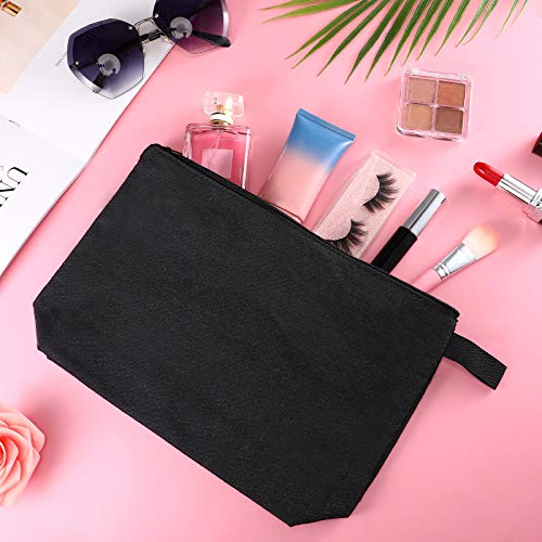 Weewooday 8 Pack Canvas Zipper Pouch Bulk Blank DIY Cosmetic Makeup Bags for Travel Toiletry Organized DIY Craft Coworker Teacher Employee Women Christmas Gifts(11.8 x 7.48 x 2.76 Inches,Black)3