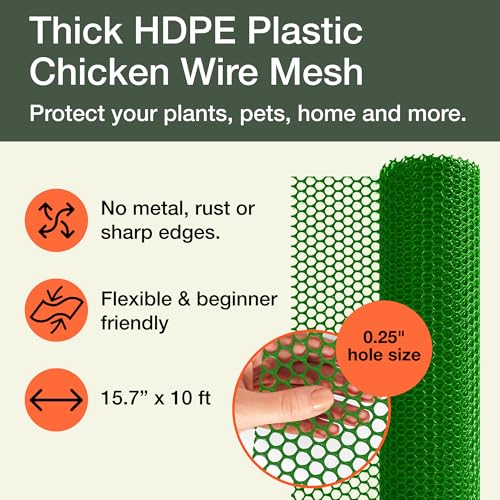 Image of Maporch Plastic Chicken Wire Fencing for Pet Protection - 15.7 inch x 10ft, HDPE Green Chicken Wire - Garden Fence Animal Barrier for Dogs, Cats and Rabbits (1-Pack) | 15.7 inch x 10ft - HDPE Home and Garden Netting - UV Resistant - Customizable Balcony Barrier for Animals, Dogs, Cats & Rabbits