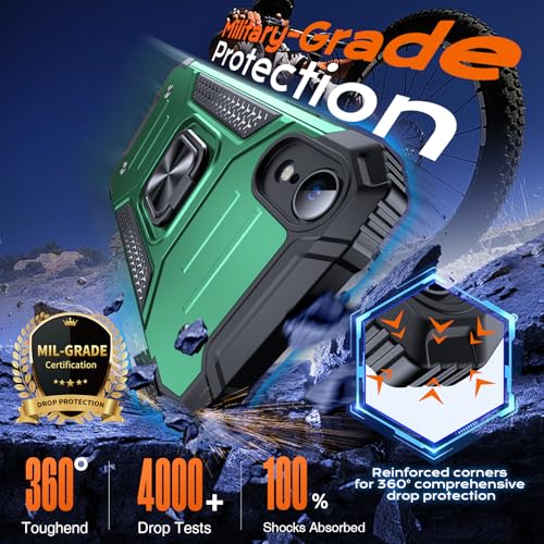 Image of Anqrp Heavy Duty Case for iPhone XR Case with Enhanced Ring Holder Grip Stand, Military Grade Shockproof Rugged Drop Protective Silicone Hard Slim iPhone XR Phone Case Cover,Forest Green