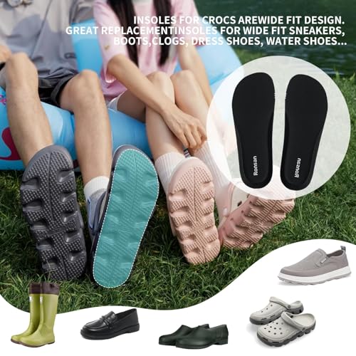 Image of Ronson Shoe Insoles of Clog Garden Shoes, Extra Wide Barefoot Shoe Inserts Pads for Nurse Shoes, Garden Work Sandals, Thin Replacement Insoles for Women 10 / Men Size 8, Black