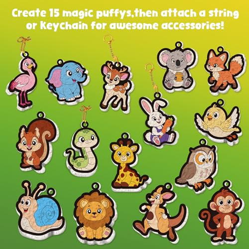 Image of 3D Art Kit Aqua Magic Puffs Animals, 15 Mess-Free Paint by Number Craft for Kids, DIY Coloring Kits,Christmas&Travel Gifts & Stocking Stuffer for Girls and Boys, Art Projects with Puff Markers