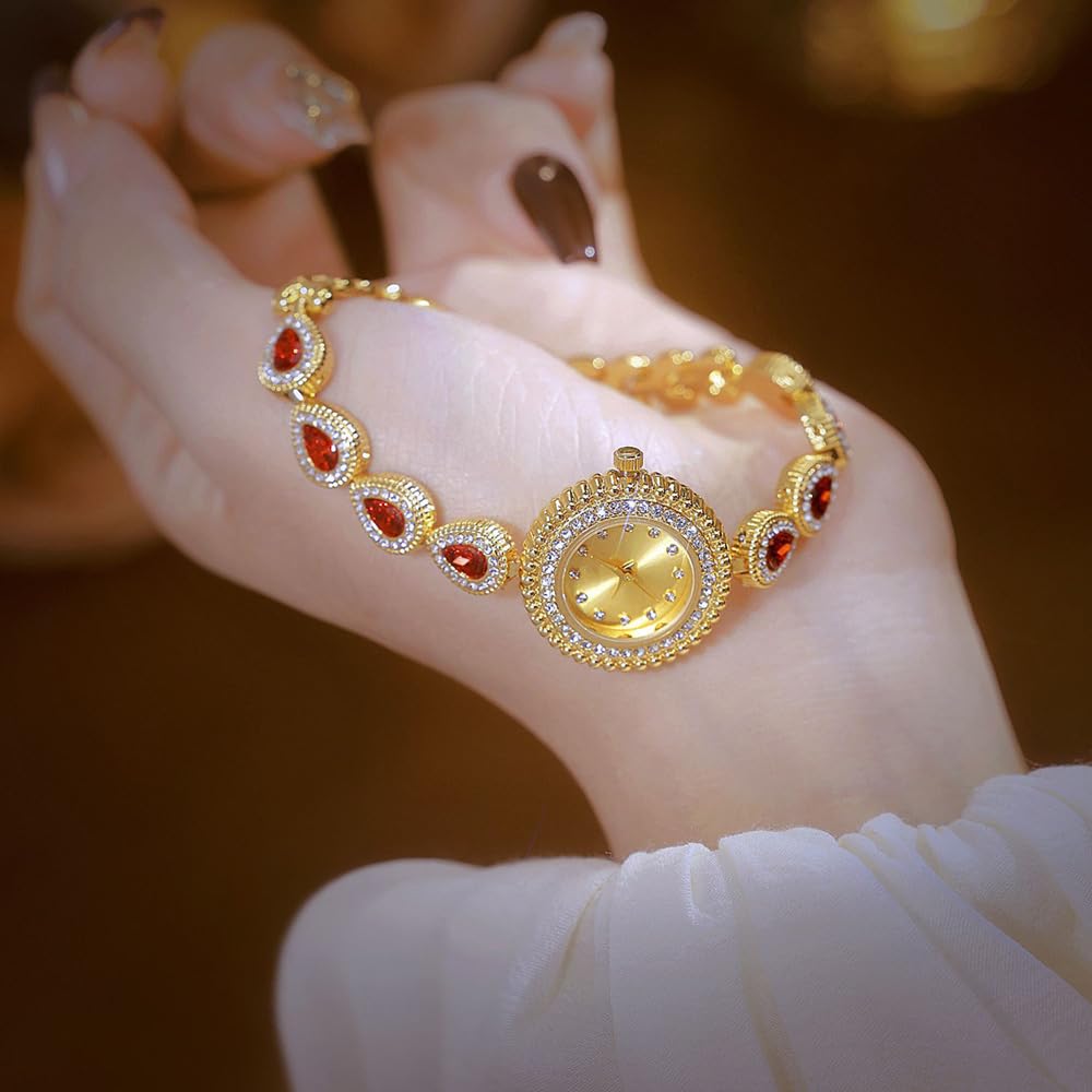 ADSBIAOYE Uhren für Damen, luxuriös, Vintage, buntes Kristall-Armband, Kette, Uhren, Diamant-Zifferblatt, wasserdicht, modisch, Quarzuhr