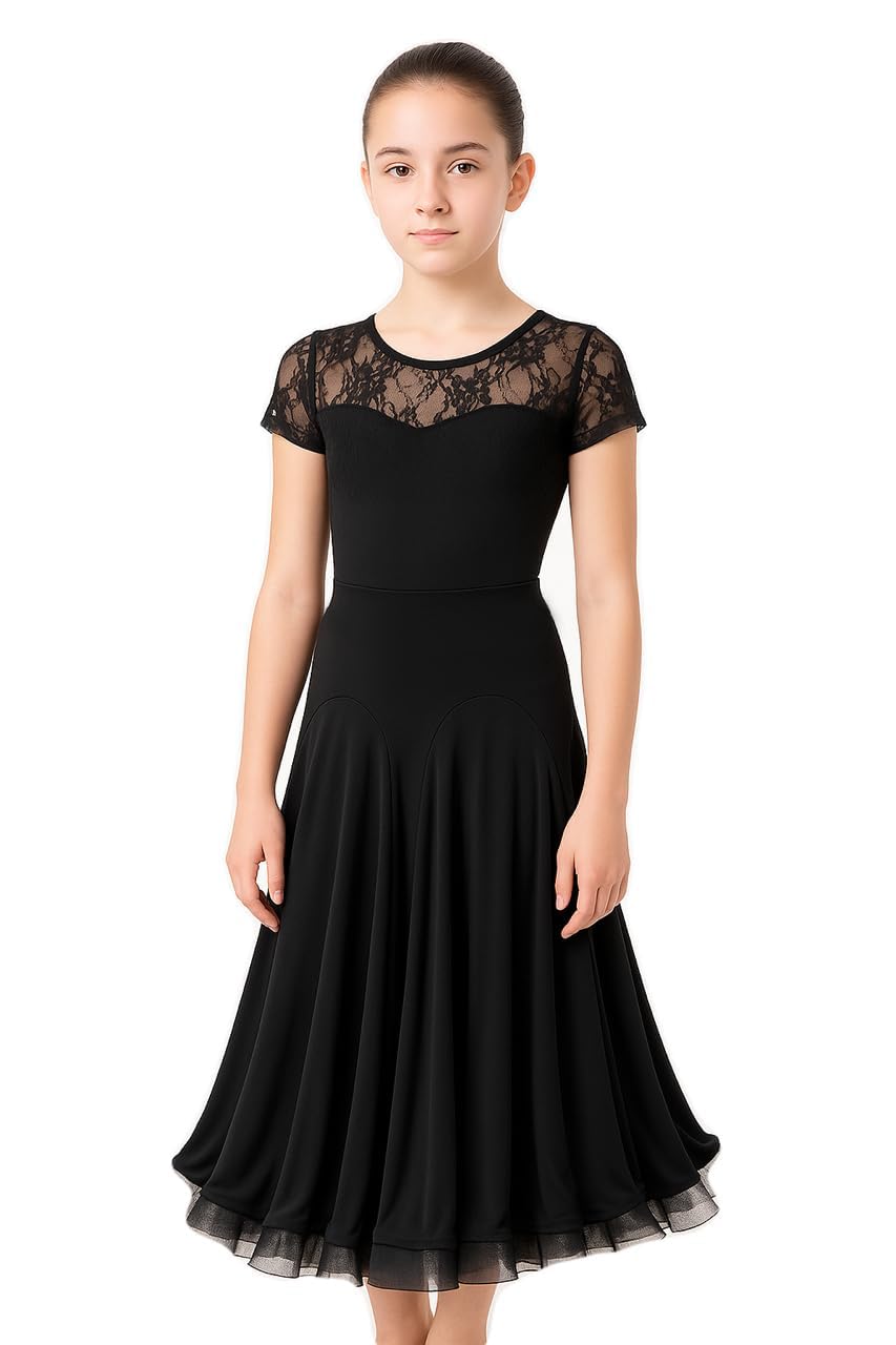 Gonna Lunga Bambina Danza Standard – Made in Italy – Colore Nero, Taglie 10-16 Anni – Tessuto Elasticizzato con Crinolina