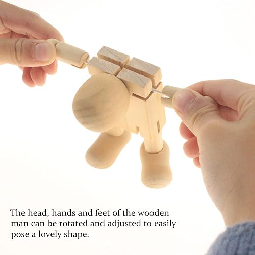 Miniatura 3 de AKOAK 3 piezas divertidas y flexibles de madera natural robot juguetes para niños, marionetas de madera sin terminar DIY, dibujo para niños,