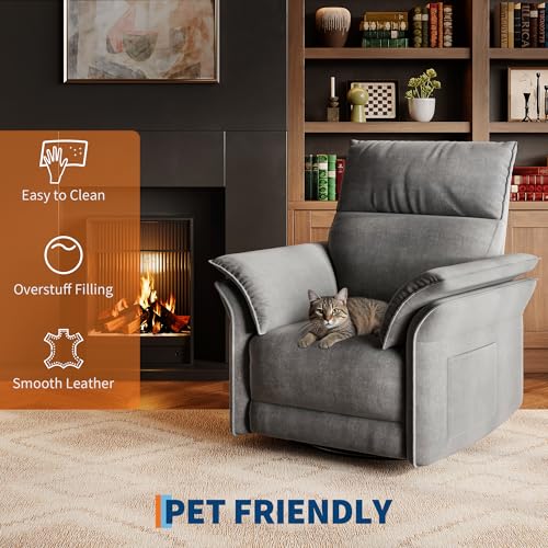 Image of Garvee Power Recliner Glider Chair with Smooth Swivel and Rocking Motion Adjustable Recline USB Charging Port Premium Chenille Fabric and Double Armrests for Living Room and Nursery