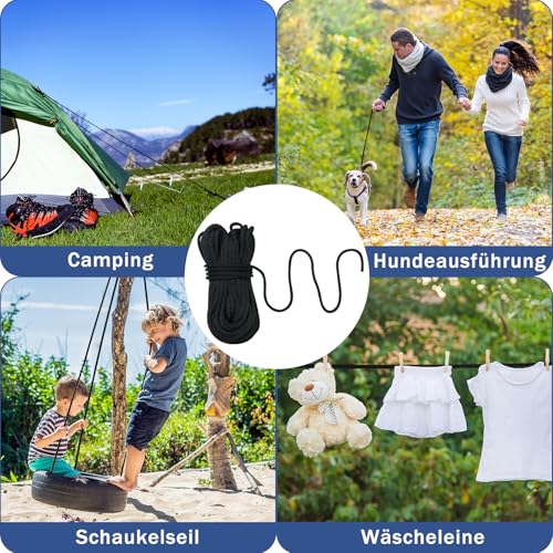 NQ Nylonseil 30m x 6mm Durchmesser, hochreißfestes Tauwerk aus Nylon, wetterfest und UV-beständig, ideal für Camping, Outdoor, Haushalt und Handarbeit DIY (Schwarz)