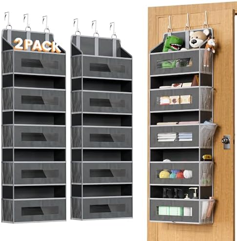 2 Packs 5-Tier Over the Door Organizer with 10 Side Mesh Pockets,...