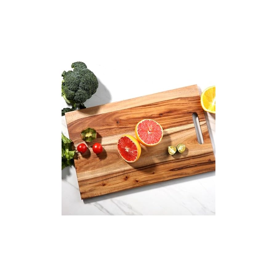 YSTKC-Acacia-Wood-Cutting-Board-with-Hand-Grip-15-x-97-Inch-Wooden-Reversible-Chopping-Board-with-Handle-for-Kitchen-Meal-Prep-Serving-Chopping-Carving-Meat-Fruits-Vegetables-Charcuterie YSTKC Acacia Wood Cutting Board with Hand Grip 15" x 9.7" Inch, Wooden Reversible Chopping Board with Handle for Kitchen Meal Prep Serving, Chopping, Carving Meat, Fruits, Vegetables, Charcuterie