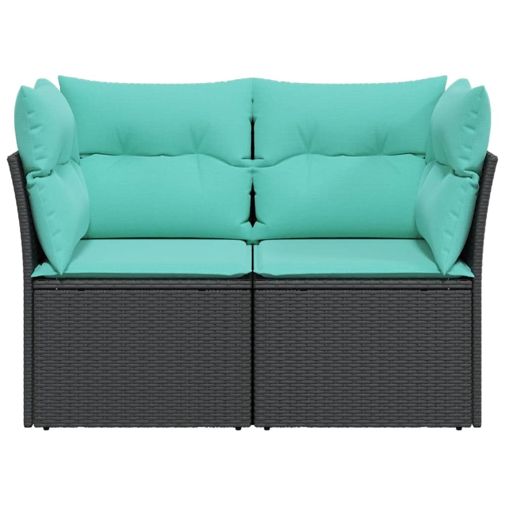 vidaXL Sofa ogrodowa z poduszkami, 2-osobowa, czarna, polirattan