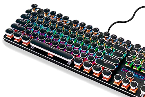 Centaurus AZ Typewriter Style Mechanical Wired Keyboard for MAC Windows Linux Improved Gaming and Typing Experience Versatile Colorful RGB Retro Keyboard with Modern Touch 104 Keys