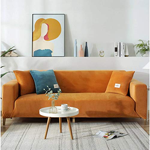 Jhld Stretch Sofa Slipcover Velvet,Soft 1 2 3 4 Seater Couch Sofa Cover Non Slip Plush Washable Furniture Protector For Kids Pets Cats Dogs-Orange-Loveseat 145-185Cm(57-73In) #TOP1
