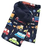 Blau mit bunten Autos und einfarbig dunkelblauer Fleece-Innenseite