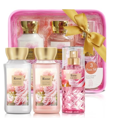 Beautifier Life Bath and Body Gift Set for Women and Girls,Rose 3PCS Set - Shower Gel,Body Lotion,Body Mist,Personal Portable Body Care Travel Set,Home Spa Set for Birthday Mother's Day Gifts for Her