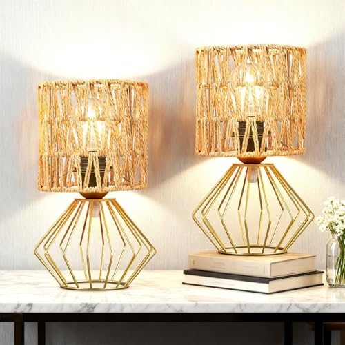 Hamilyeah Gold Rattan Bedside Lamps (Set of 2)