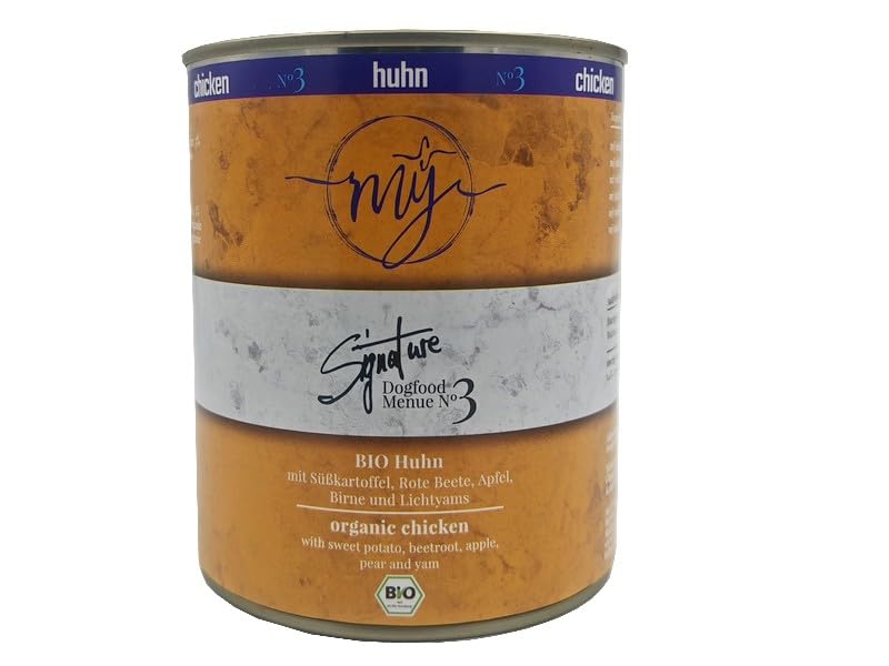 My Nassfutter Bio-Huhn mit Bio Süßkartoffel, Bio Rote Beete, Bio Apfel und Bio Birne 820g Dose mÿ Hundefutter ohne Konservierungsstoffe, künstliche Aromastoffe und Farbstoffe & Lockstoffe