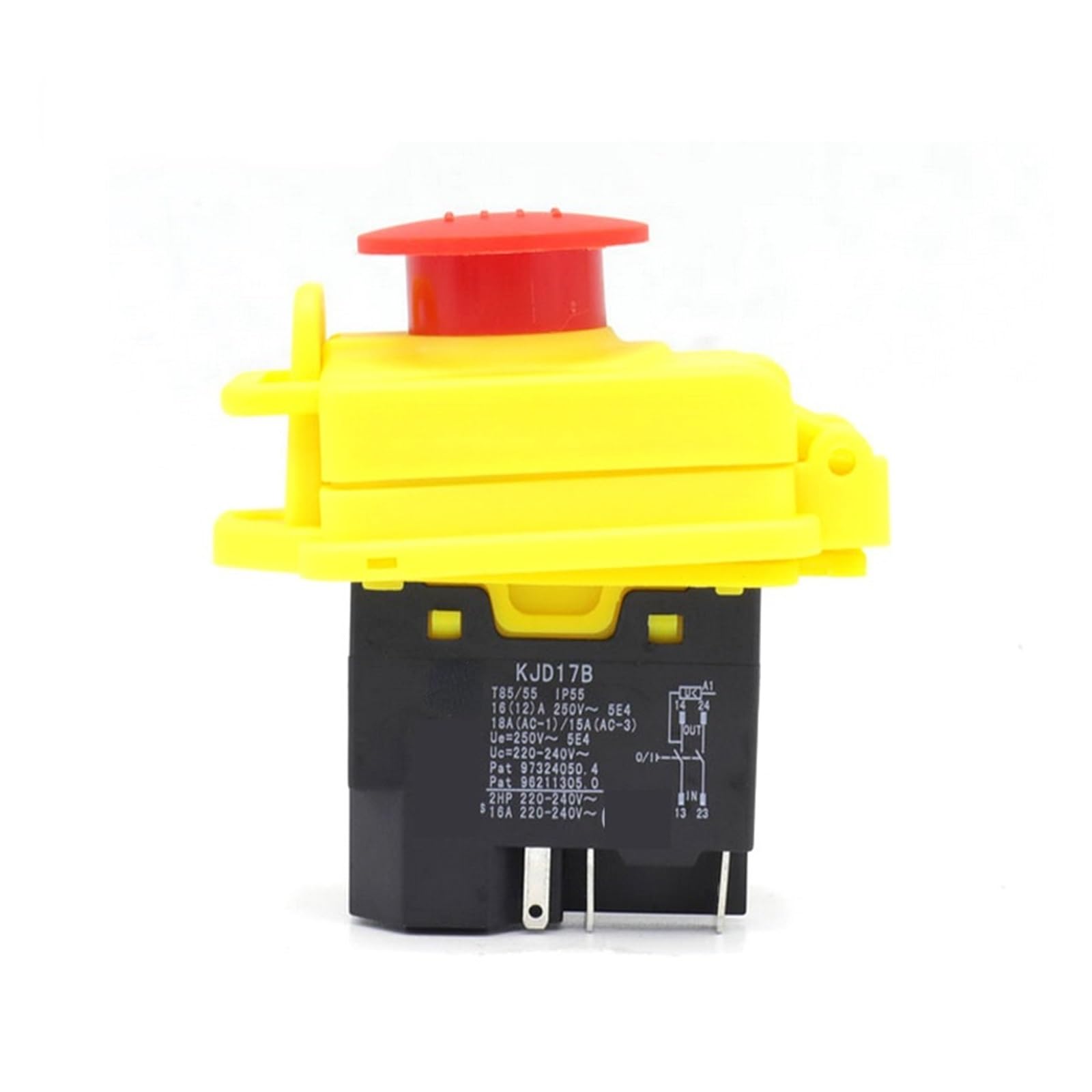 AARTERZZA Emergency Stop Switch Waterproof Electromagnetic Pushbutton Switches KJD17B 120V / 220V 2HP 16A 5-Pin Emergency Stop Push Button Switch(4Pin)