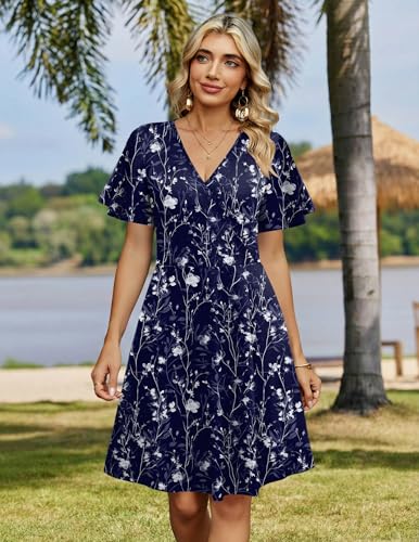 Image of Zeagoo Womens Summer Dresses Wrap V Neck Dress Floral A-Line Ruffle Sleeve Casual Sundress with Pockets 2026