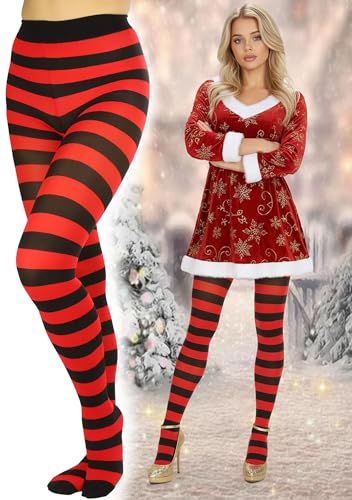 Image of ToBeInStyle Women's Wide Horizontal Contrast Stripe Tights Opaque Hosiery