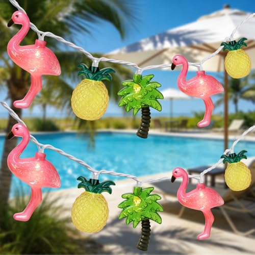 PASUTO 20LED Hawaiian Party Decorations String Lights, 12FT Summer Beach Decor Lights, Flamingo Pineapple Palm Tree Lights for Pool Beach Tropical Summer Party Indoor Outdoor Decorations by PASUTO - Used condition - US$14.73