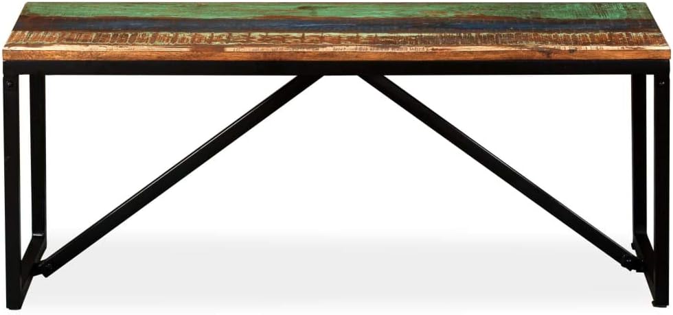 vidaXL Dining Bench, Entryway Bench with Steel Legs, Table Bench for Living Room Bedroom Dining Room Entrance, Solid Reclaimed Wood
