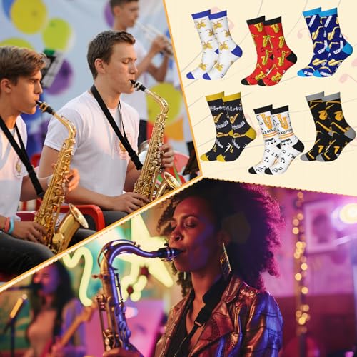 Ramede 6 Pairs Saxophone Socks Gifts for Men Women Sax Accessories Gaming Novelty Socks for Band Players Music Lovers Musician Teachers