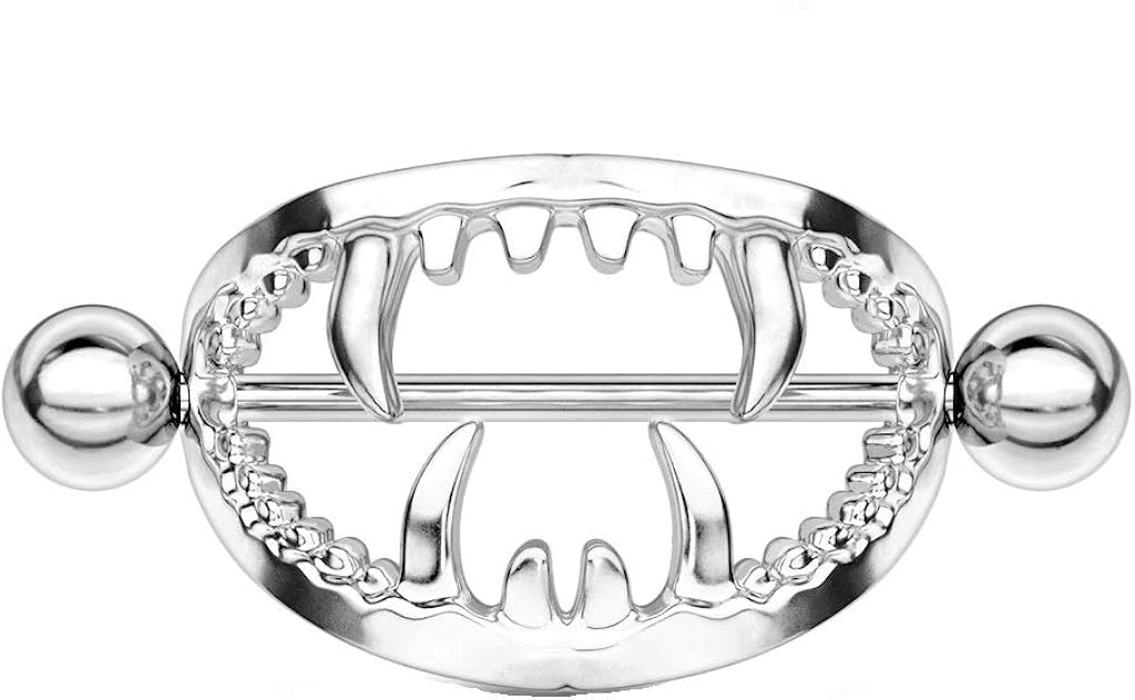 PiercedOff Nipple Shield with Vampire Fangs, Silver
