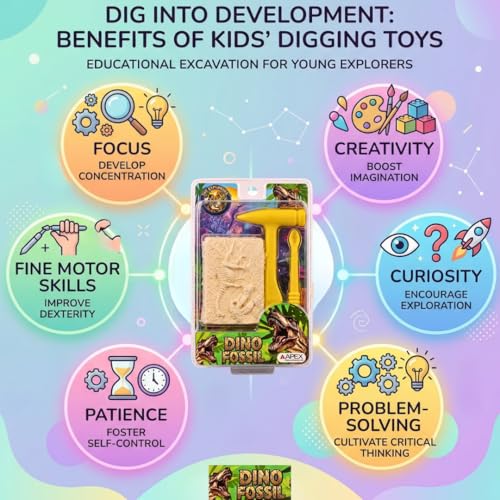 Image of APEX Dino Fossil Excavation Kit for Kids | Dinosaur Fossil Digging Toy with Excavation Tools | Educational STEM Learning Paleontology Set for Boys & Girls | DIY Dino Dig Adventure Game