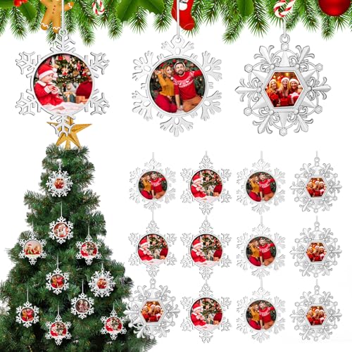 Soaoo 12 Pcs 2026 Metal Christmas Photo Frame Ornament Bulk Silver Snowflake Tree Picture Frame Ornament Double-Sided for Christmas Tree Hanging Xmas Home Indoor Outdoor Decorations Keepsake Gifts by Soaoo - Used condition - US$20.79