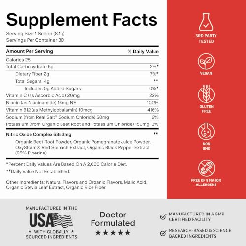 Image of Snap Supplements Organic Beet Root Powder Nitric Oxide Supplements for Men & Women with Pomegranate & Red Spinach, Supports Healthy Blood Flow & Caffeine-Free Energy, Apple, 30 Servings