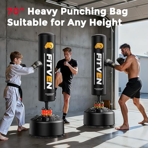 image for FITVEN Freestanding Punching Bag 70''-190lbs with Boxing Gloves Heavy 