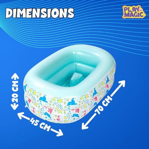 Image of PlayMagic AquaBub Dolphin Rectangular Inflatable Bathtub|Swimming Pool with Leg Support|Soft Material Portable Bath Tub|Travel Bathing Tub|Outdoor Toy for Kids 6-24 Months|Birthday Gift