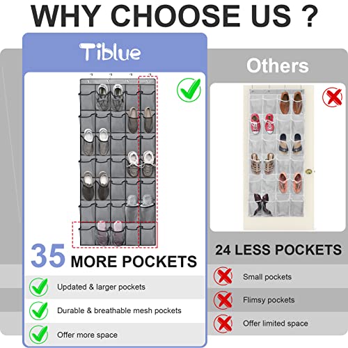 Over The Door Shoe Organizers 35 Mesh Pockets Hanging Shoe Organizer Shoe Rack For Closet Entryway Bedroom Bathroom Pantry Shoe Holder For Men Sneakers, Women High Heeled Shoes, Flip Flops Gray #TOP5