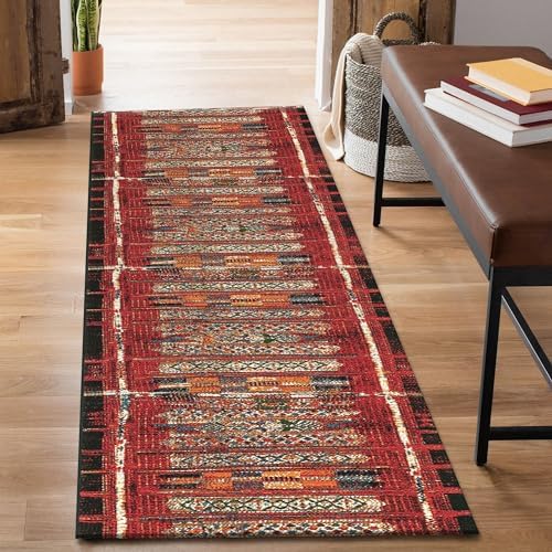 Liora Manne Marina Low Profile Durable Indoor/Outdoor Woven Rug- Tribal Stripe Red 1'11" x 7'6"