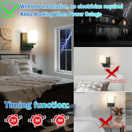 Image of Battery Operated Wall Sconce Set Of 2, 10000mAh Wireless Rechargeable Wall Sconce With Remote Control, RGB Dimmable Bathroom Light Fixtures With Double Clear Glass Shade For Mirror Bedroom Living Room
